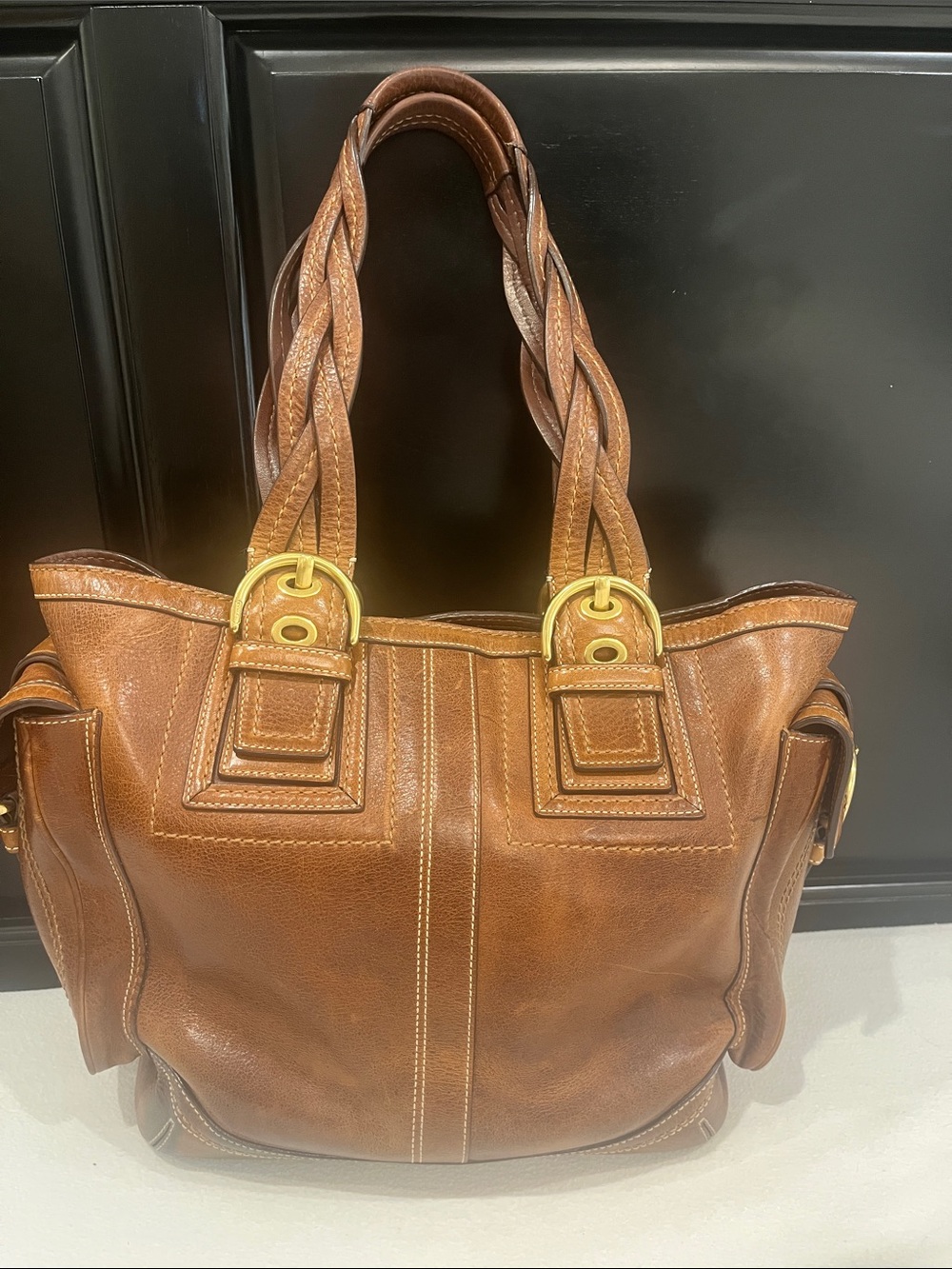 Coach Vintage 2006 SoHo Braided Leather Tote Bag - chocolate brown